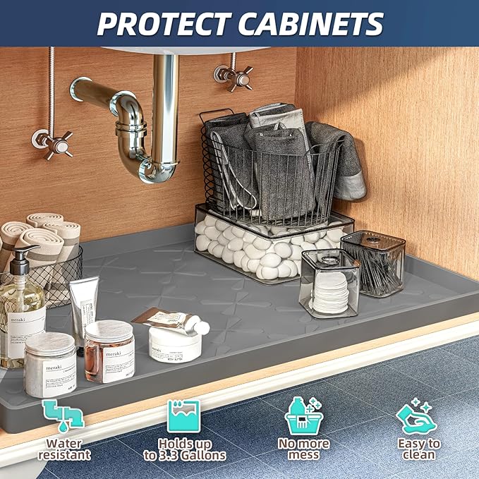SIKADEER 40" x 19" Under Sink Mat Waterproof, Silicone Mat Kitchen Drawer Shelf and Cabinet Liner, Sink Protector for Kitchen Organizers and Storage, Boot Tray Pet Food Mats