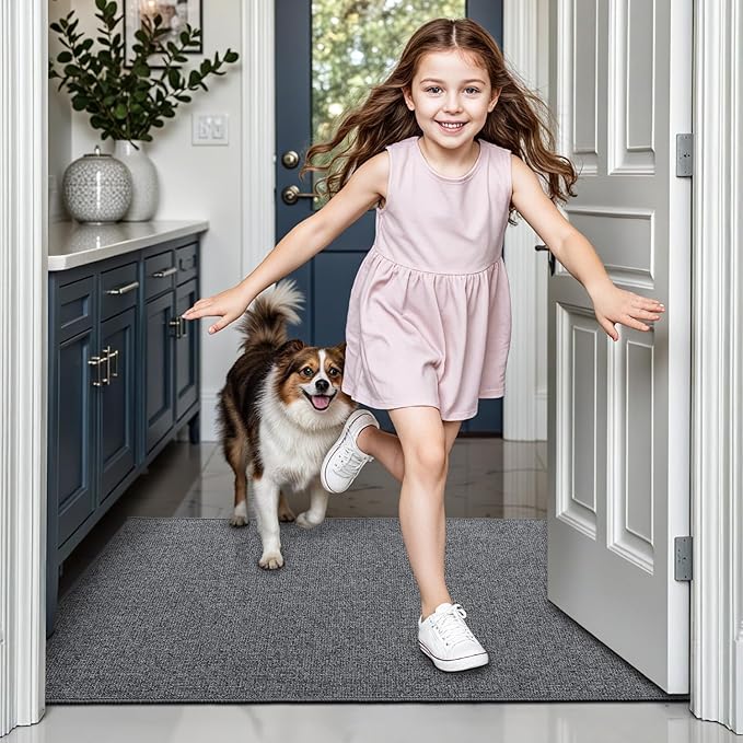 LUMI Indoor Door Mat 17"x30", Ultra Thin Low Profile Non-Slip Doormat for Home Entrance, Absorbent & Stain-Resistant Welcome Mats, Washable Entryway Mat for Front Door, Patio, Porch, Grey