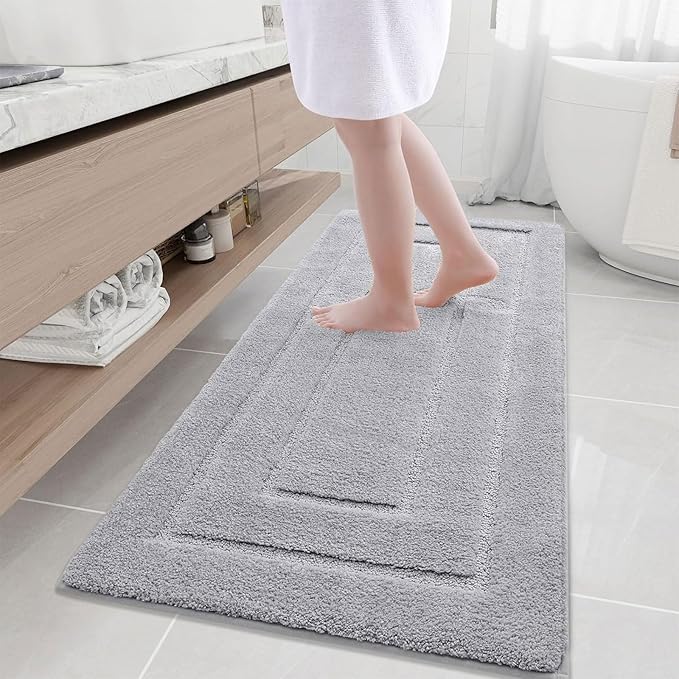 Buganda Bathroom Rugs, 59" x 24", Soft and Absorbent Microfiber Bath Rugs, Non-Slip Shaggy Shower Carpet, Machine Wash Dry Bath Mats for Bathroom Floor, Tub and Shower, Grey