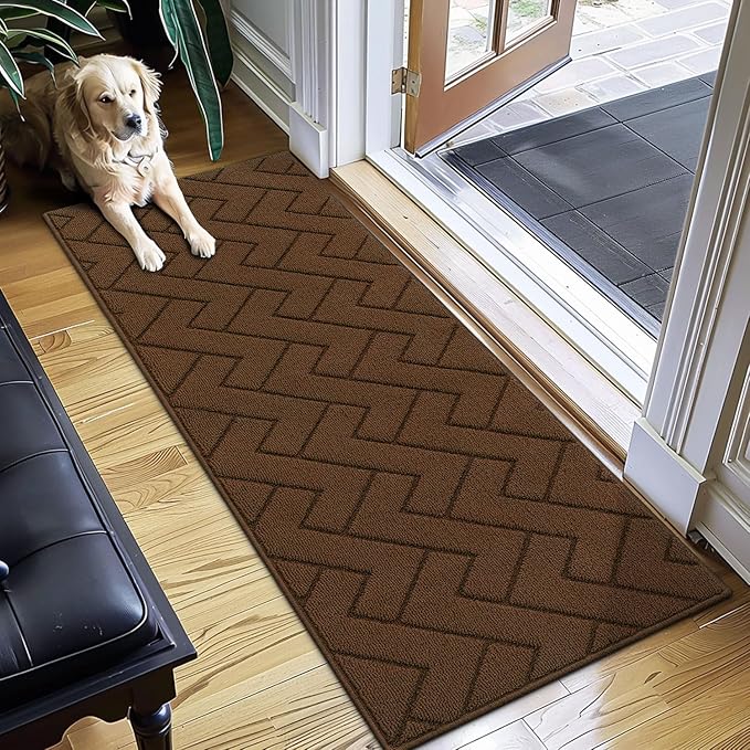 hicorfe Indoor Doormat,Front Back Door Mat Rubber Backing Non Slip Door Mats 24"x71" Absorbent Resist Dirt Entrance Doormat Inside Floor Mats for Entryway Washable Low-Profile(Dark Brown)