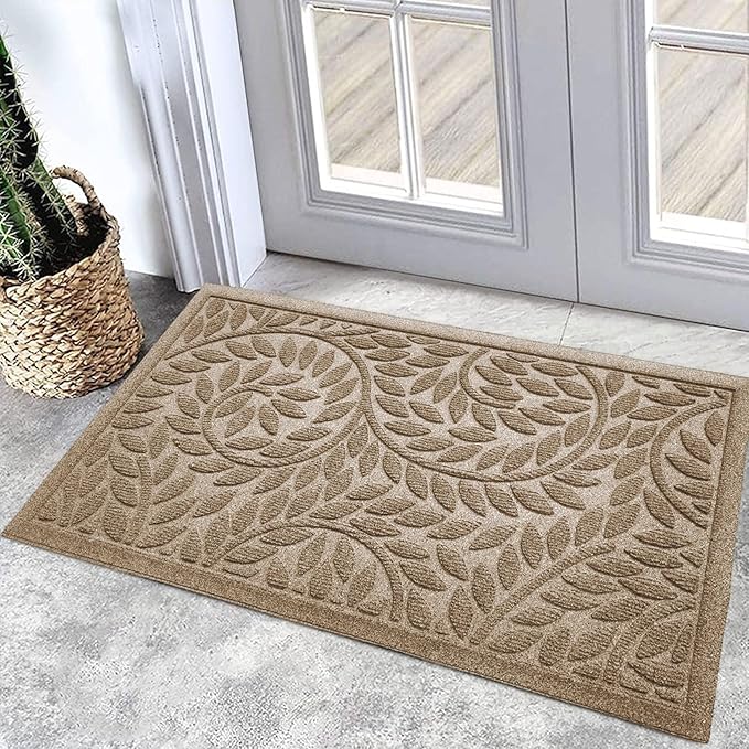 Bulijojo Front Door Mat Entrance,Durable Heavy Duty Welcome Mat,Thick Absorbent Natural Rubber Non Slip Mat, Sturdy Entryway Beige, 23"x35"
