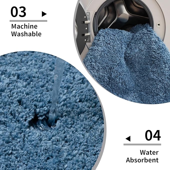 Blue Toilet Rug 22x24 Non Slip Fluffy Toilet Floor Mat U Shaped Washable Bathroom Contour Rug for Toilet Absorbent Thick Toilet Carpet