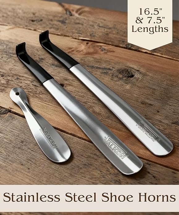 FALKON Shoe Horn Long Handle- Metal Shoe Horn Sets for Men, Women and Children, TSA Friendly