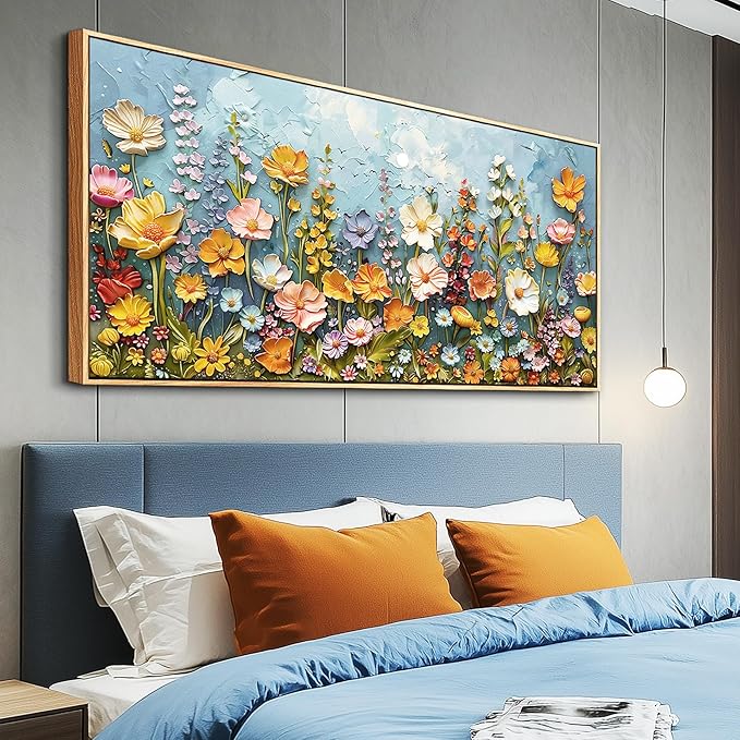 PHAOHUAXM Canvas Wall Decor For Living Room Dining Room Mural Vintage Print Picture YAbstract Colored Floral Wood Frame Artwork For Farmhouse Kitchen Bedroom Corridor Home Decoration Mural 24x48 In