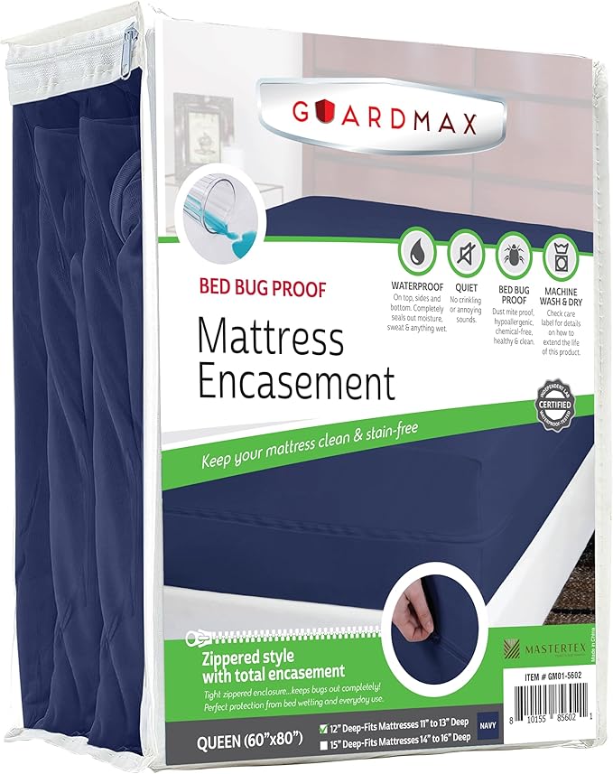 Guardmax Jersey Knitted Queen Zippered Mattress Encasement - Waterproof & Bed Bug Proof Mattress Protector - Comfortable, Soft, and Noiseless Zippered Bedding - Dust Mite Proof (60 x 80 x 12)