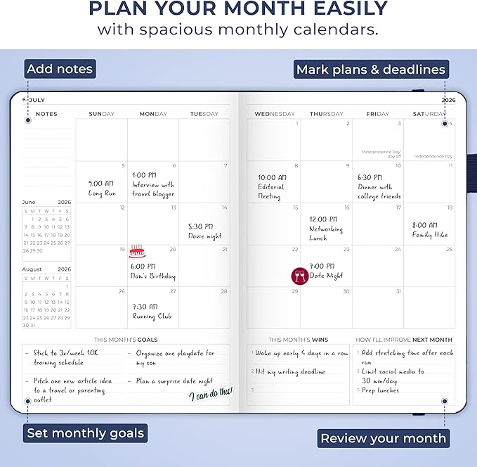 Clever Fox Dated Planner Premium 2026 – Weekly Agenda for Planning & Time Management –Notebook with Habit Tracker & To-do List (Navy Blue)