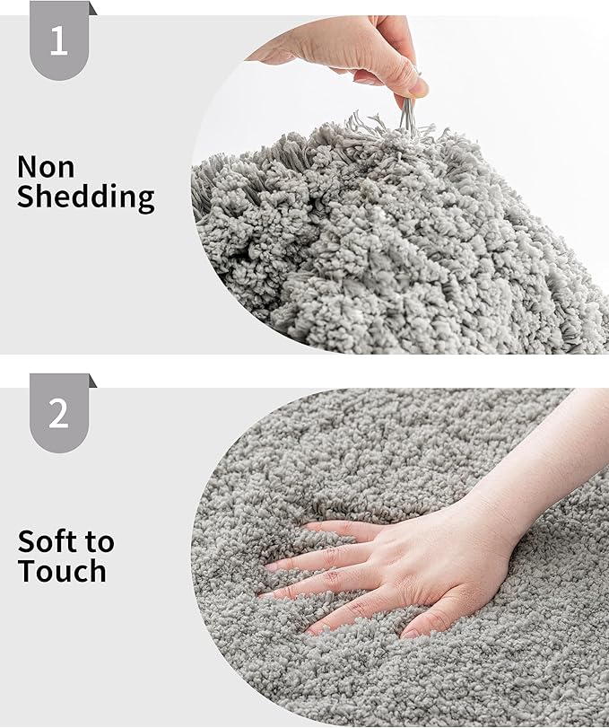 Small Bathroom Rug 17x24 Non Slip Gray Fluffy Bath Mat for Bathroom Floor Washable Plush Luxury Bath Rug for Tub Soft Shaggy Absorbent Shower Mat