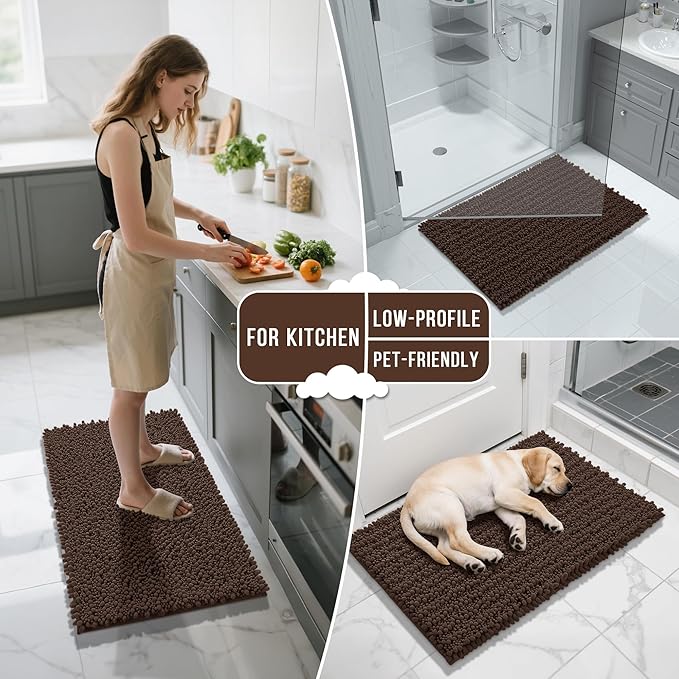 Yimobra Large Bathroom Rugs Non Slip Washable 36x24 Inch - Ultra Soft Absorbent Chenille Bath Mat, Quick Dry Shaggy Floor Carpet for Tub Shower, Brown Home Decor Accessories