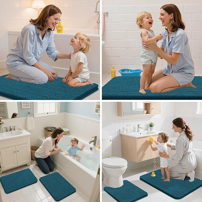 Arotive Bathroom Rugs 30x20, Extra Soft Absorbent Shaggy Chenille Bath Rugs, Machine Washable Rubber Backing Non-Slip Bath Mats for Bathroom Floor Tub and Shower, Home Decor Accessories, Peacock Blue
