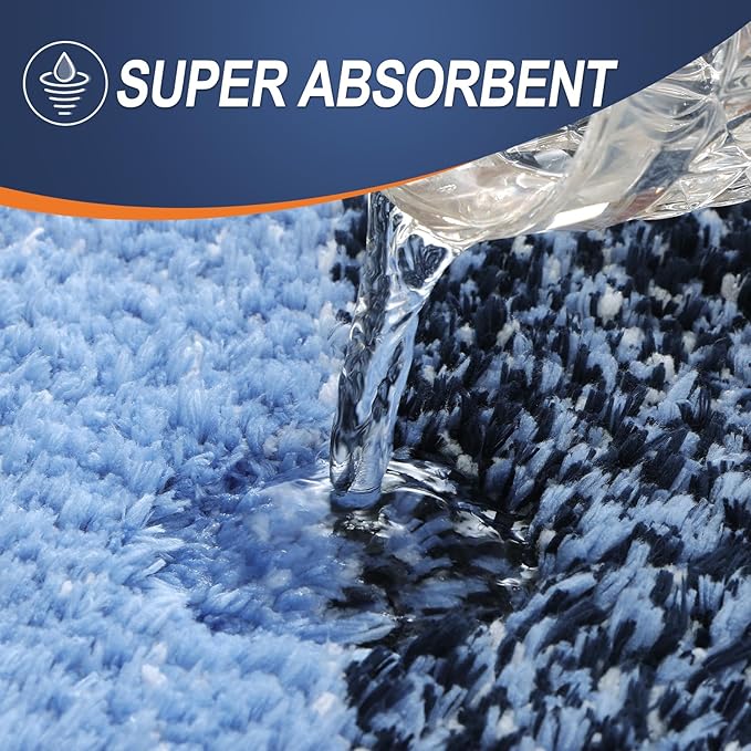 OLANLY Bathroom Rug Set 2 Piece, Soft Absorbent Microfiber Bath Rug Set, Non-Slip, Machine Wash Dry, Plush Shaggy Bath Mats for Bathroom (47"x20"+24"x16", Navy)