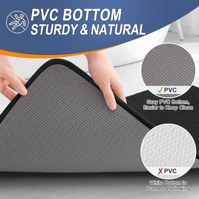 OLANLY Thick Memory Foam Bath Mat Rug 44x24, Extra Soft Absorbent Bathroom Rug, Quick Dry Bath Mats, Non-Slip, Machine Washable Carpet for Bathroom, Tub and Shower, Home Decor Accessories, Black