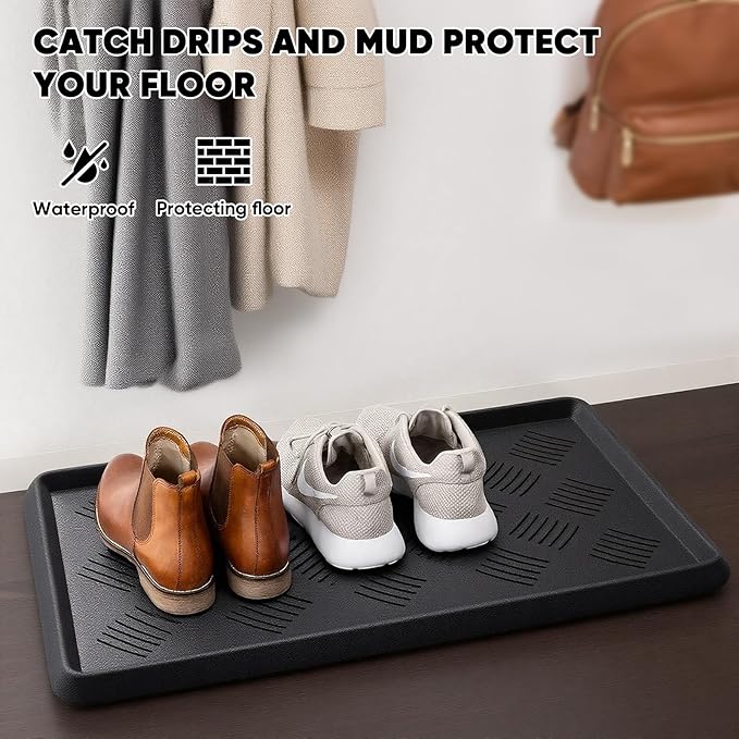 Rubber Boot Tray, Shoe Tray for Entryway, Multipurpose Boot Mat, Shoe Mat Indoor and Outdoor, 16x27.5,Black