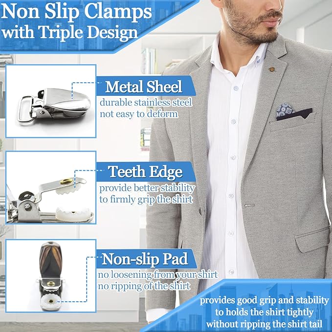 STAY GENT Mens Shirt Stays Adjustable Elastic Shirts Tucker Shirt Garter for Men Police Keep Shirt Tucked