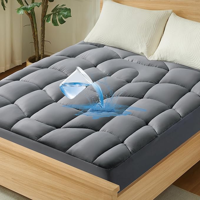 Unikome King Mattress Pad Waterproof, Ergonomic Quilted Mattress Topper for Back Pain Relief – Breathable Bed Cover with Deep Pocket (Fits 8-21 Inches), Noiseless & Machine Washable (Grey, 78x80)