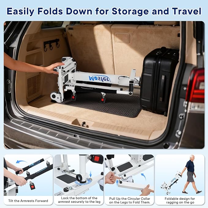 Mosfer Electric Patient Lift Transfer Chair Lift,Chair Lift Assist Devices for Home Seniors and Disabled with Adjustable Height, Folding Bathroom Wheelchair Move from Bed to Chair,Toilet,Car,Outdoor