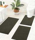 YIHOUSE Bathroom Rugs Mats Sets 3 Pieces, Ultra Thin Bath Mat Absorbent Non Slip Bath Rugs for Bathroom Washable, Shower, Sink, Laundry (Dark Green, 3 Pieces)
