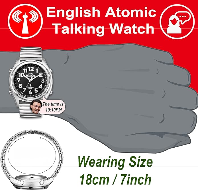FIVE SENSES Atomic Talking Watch Seniors Men Women Loud Talking Sound Alarm for Visually Impaired