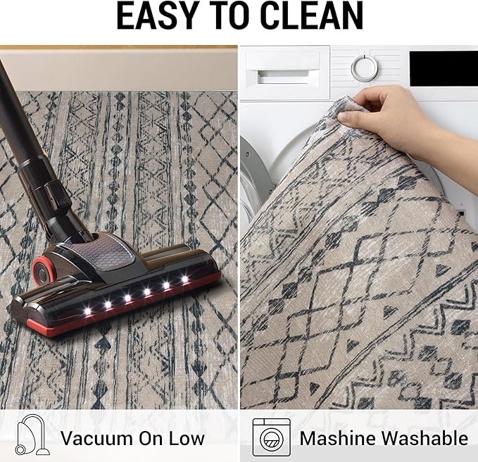 KUTA Boho Kitchen Runner 2x5 Brown Black Moroccan Washable Rug Non-Slip Vintage Hallway Runners Ultra Soft Distressed Geometric Floor Carpet for Bedroom Laundry Living Room