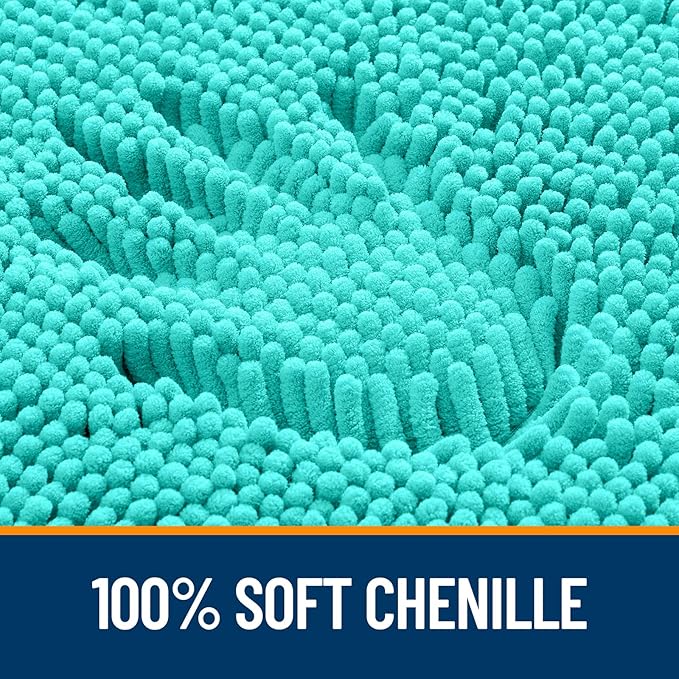 OLANLY Bathroom Rugs 24x16, Extra Soft Absorbent Chenille Bath Rugs, Rubber Backing Quick Dry, Machine Washable Bath Mats for Bathroom Floor, Tub and Shower, Home Decor Accessories, Teal