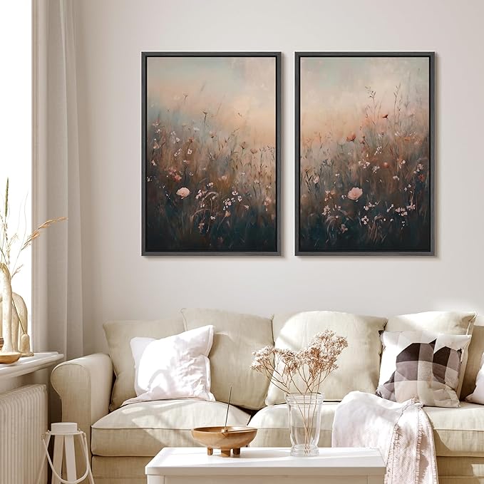 MUDECOR Framed Canvas Print Wall Art Forest and Lake Landscape Vintage Nature Scenery Illustrations Modern Art Decorative Bohemian Chic for Living Room, Bedroom, Office - 24"x36"x2 Black
