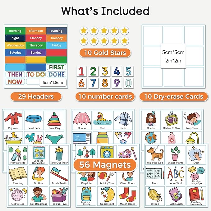 Magnetic Visual Schedule for Kids – Daily Routine & Chore Chart with 100+ Picture Magnets for Toddlers, Autism & ADHD, for Home Use, Morning and Bedtime Routines