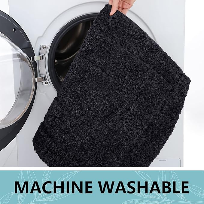 Buganda Bathroom Rugs, 30" x 20", Soft and Absorbent Microfiber Bath Rugs, Non-Slip Shaggy Shower Carpet, Machine Wash Dry Bath Mats for Bathroom Floor, Tub and Shower, Black