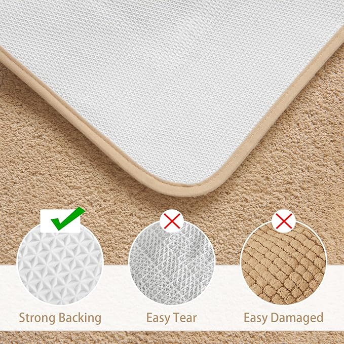 LOCHAS Bathroom Rug Set Beige, Soft Bath Rug Set 2 Piece, Toilet Mat U-Shaped 20x20 and 24x48 Bath Rugs, Quickly Dry Mats for Bathroom, Tub, Washable, Super Absorbent Floor Mat