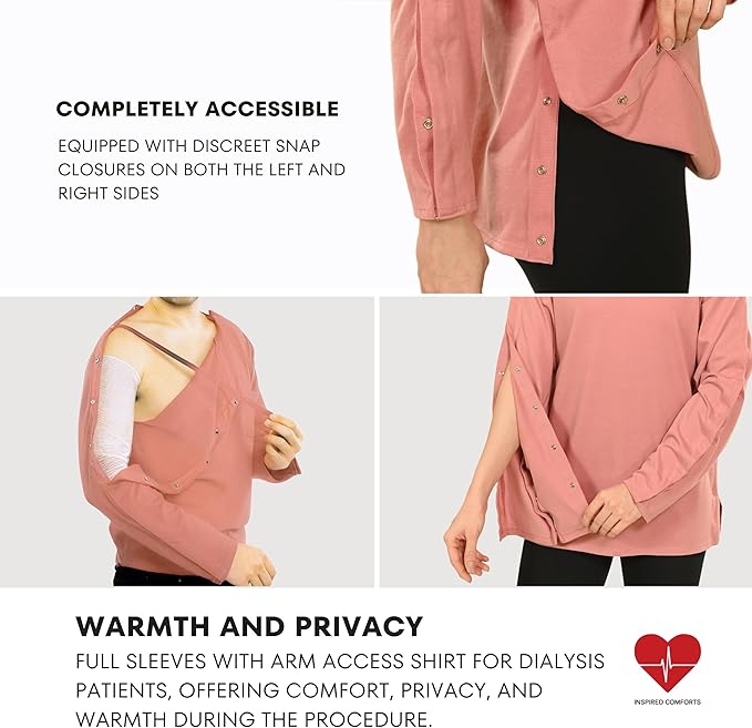 Inspired Comforts Unisex Post-Surgery/Dialysis Shirt | Full Tearaway Design with Easy-Open Shoulder, Arm & Side Snaps