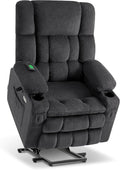 MCombo Dual Motor Large Power Lift Recliner Chair for Elderly, Lay Flat Lift Chair with Heat and Massage, Big Lift Recliner for Tall People, Cup Holders, Fabric 7896 (Large, Dark Gray)