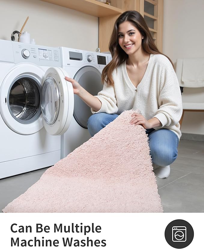 ILANGO Pink Toilet Rugs U Shaped 22" × 24" Non Slip & Super Absorbent Extra Thick Soft, Washable Bath Mats for Bathroom Floor, Microfiber Plush Shaggy Contour Bath Rugs for Toilet,Dry Quick