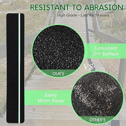S&X Outdoor Stair Treads Non-Slip 12-Pack 4" x 24" Pre-Cut Anti Slip Tape, Glow-in-The-Dark Strip Grip Tape for Stairs,Steps,Wood,Concrete