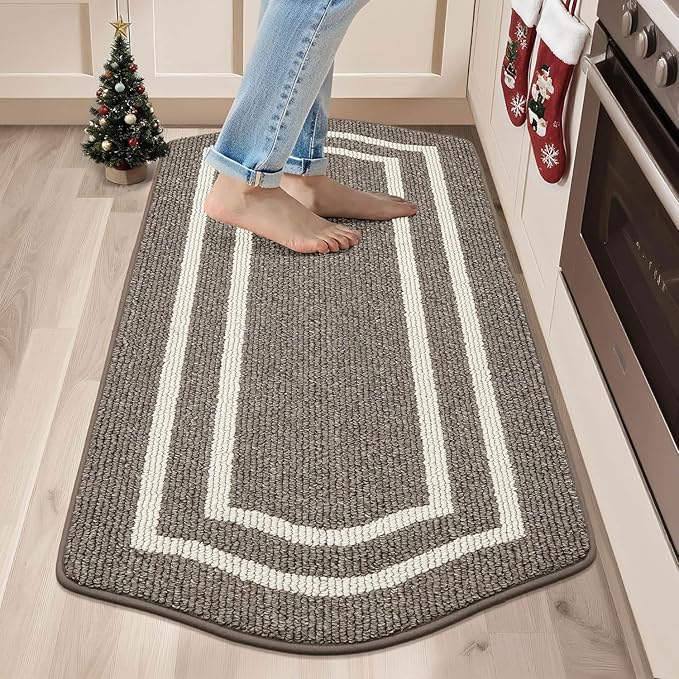 COSY HOMEER Long Kitchen Floor Mats for in Front of Sink Super Absorbent Kitchen Rugs and Mats 24"x48" Non-Skid Kitchen Mat Standing Mat Washable,Polypropylene,Brown,Frame
