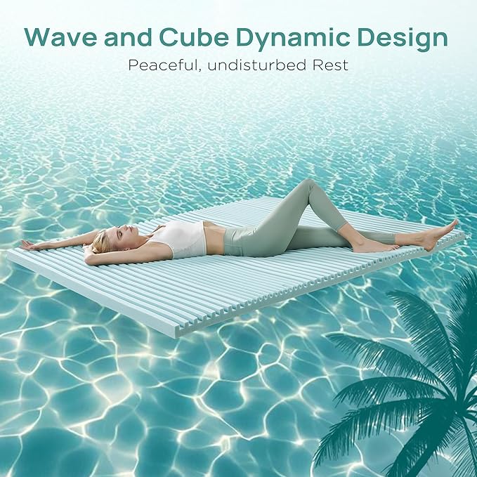 2 Inch Cooling Gel Memory Foam Mattress Topper Cal King, 5-Zone Back Pain Relief Bed Topper, Orthopedic Pressure Relief Mattress Pad, Wave and Cube Ventilated Design, CertiPUR-US Certified