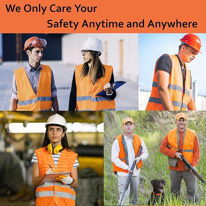 Safety Vests 20 Pack - Orange Reflective High Visibility Construction ANSI Class 2 Work Vests for Men,Woman,Hi Vis Mesh and Neon Silver Strip