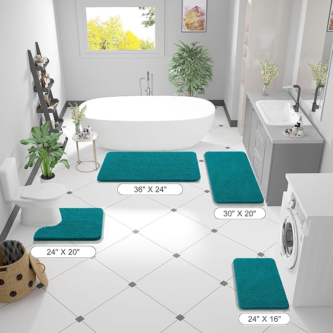 OLANLY Bathroom Rugs 24x16, Extra Soft Absorbent Chenille Bath Rugs, Rubber Backing Quick Dry, Machine Washable Bath Mats for Bathroom Floor, Tub and Shower, Home Decor Accessories, Deep Lake