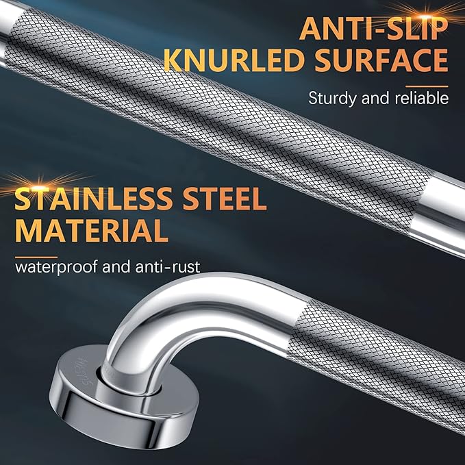 12 Inch Anti-Slip Shower Grab Bar, iMomwee Chrome Stainless Steel Bathroom Grab Bar Handle with Textured Grip, Shower Balance Bar, Safety Hand Rail Support, Handicap Elderly Senior Assist Bath Handle