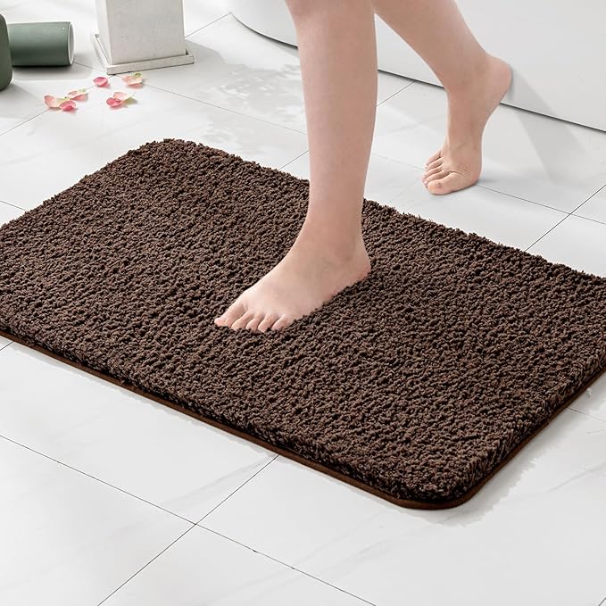 MIULEE Brown Absorbent Bathroom Rugs, Soft Large Bath Mats Non-Slip and Quick-Drying for Bathroom Floor Bathtub Showers, Machine Washable Carpet (24 x 36 Inches)