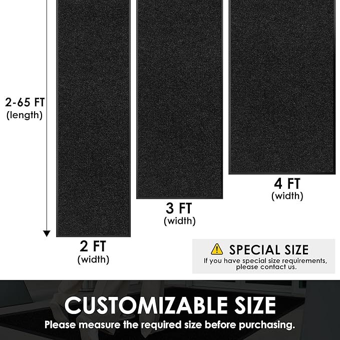 4′ x 21′ Front Door Mat Indoor Outdoor Entrance, Commercial Floor Mat Heavy Duty Dirt Trapper Entryway Doormat, Custom Size Non Slip Rubber Backing Welcome mat, Door Mat for High Traffic Area