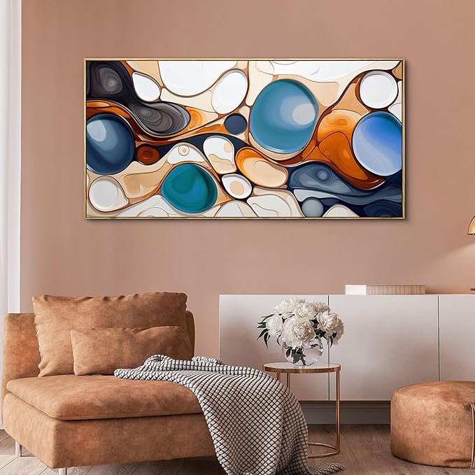 yiijeah Large Wall Art for Living Room - 24x48 Inches Modern Abstract Canvas Painting Framed Picture Colorful Artwork for Bedroom Office Dinning Room