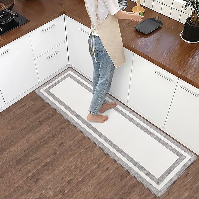 Kitchen Mats Cushioned Anti Fatigue Kitchen Mats for Floor Waterproof Non-Skid Ergonomic Comfort Memory Foam Rugs Kitchen Runner Rug for Kitchen, Home, Office, Sink, Stove 17.3"x59" White