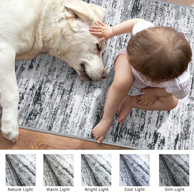 Modern Abstract Runner Rug 3x10, Black Grey White Washable Kitchen Runner Non-Slip Soft Hallway Rug Runner Thin Print Faux Wool Carpet for Entryway Bedroom Laundry Room Indoor Home Office Decor