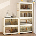 Plastic Stackable Storage Bins with 2 Lids and Wheels, 912QT-152QT*6Tier Foldable Closet Organizers and Containers, Collapsible Clear Drawer Storage Cabinet with Doors Ivory White