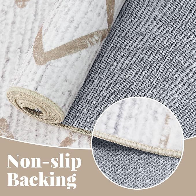 jinchan Moroccan 6x9 Area Rugs for Living Room - Machine Washable Soft Modern Geometric Stain Resistant Ultra-Thin Low-Pile Large Rug Non-Slip Carpet for Bedroom Kitchen Dining Room (6x9ft, Taupe)