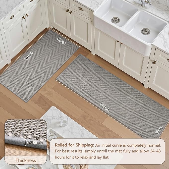 AMOAMI Kitchen Rugs and Mats, Non Slip Washable Kitchen Mats for Floor, Absorbent Quick Dry Kitchen Runner for in Front of Sink，Kitchen Rugs Sets of 2, 17"*30"+17"*47", Grey