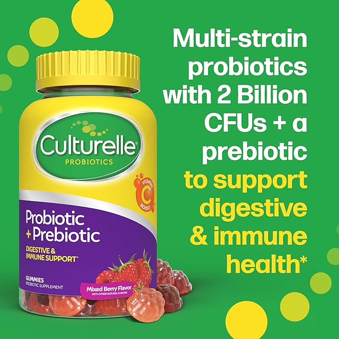 Culturelle Daily Probiotic Gummies for Women & Men, Berry Flavor, 52 Count, Naturally-Sourced Daily Probiotic + Prebiotic for Digestive Health, Non-GMO & Vegan