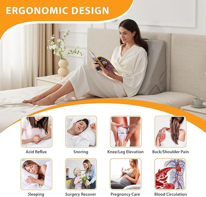 Bed Wedge Pillow for Sleeping, 9&12 Inch Adjustable Wedge Pillow Set for After Surgery, Triangle Pillow for Back Pain Relief, Leg Support, Acid Reflux, Gerd, Grey