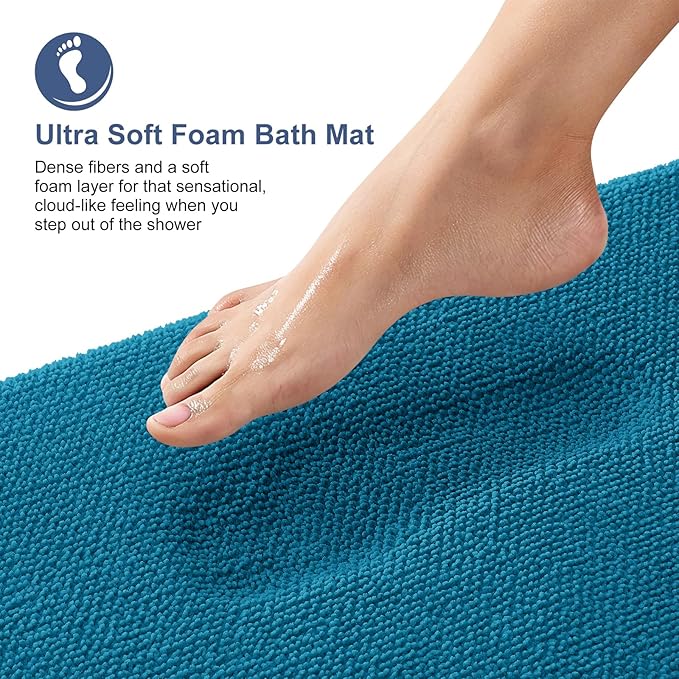 OLANLY Thick Memory Foam Bath Mat Rug 47x17, Extra Soft Absorbent Bathroom Rug, Quick Dry Bath Mat, Non-Slip, Machine Washable Carpet for Bathroom, Tub and Shower, Home Decor Accessories, Peacock Blue