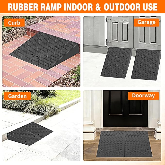 5.9" Rise Rubber Threshold ramp for Doorway/Cars, Step/Stair Rubber ramp with with Non-Slip Surface for wheelchairs/Curb/shed, 2200Pounds Load Capacity.