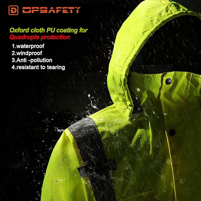 Reflective Jacket, High Visibility Parka, Waterproof Hi Vis, Safety Jacket with Removable Hood and Zipper, ANSI Class 3 (Lime,3XL)