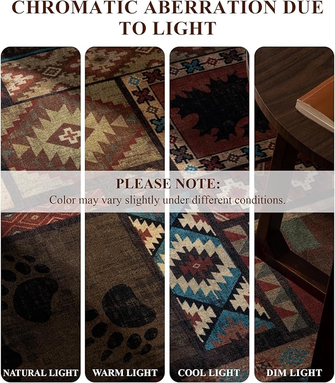 YIHOUSE Rustic Cabin Area Rug 5x7,Machine Washable Lodge Bear Rug,Non-Slip Low Pile Print Pattern Southwestern Rug for Living Room Bedroom